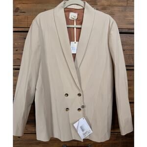 Alysi Blazer Women's Sz 46 Ivory Cotton Super Stretch Double Breasted Jacket NWT